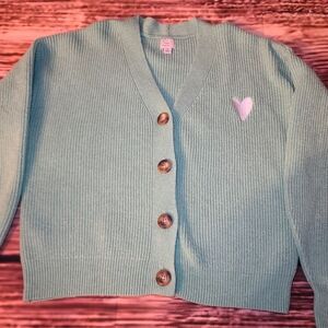 Mint Green Cardigan with Heart Detail
